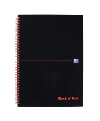 Black n Red A4 Wirebound Hard Cover Notebook 5mm Squared 140 Pages Black/Red (Pack 5) - 100080201