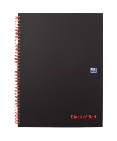 Black n Red A4+ Wirebound Hard Cover Notebook Ruled 140 Pages Matt Black/Red (Pack 5) - 100080218