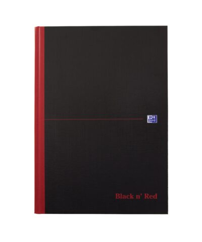 Black n Red A4 Casebound Hard Cover Notebook Plain 160 Pages Black/Red (Pack 5) - 100080489