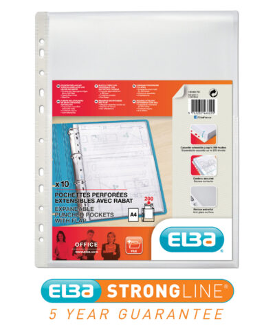 Elba Expandable Punched Pocket A4 With Flap Embossed Polypropylene 180mu Clear (Pack 10) 100080754