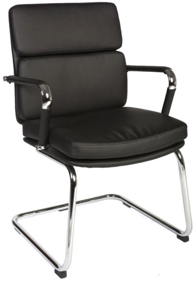 Deco Cantilever Retro Style Faux Leather Reception/Boardroom/Visitors Chair Black - 1101BLK