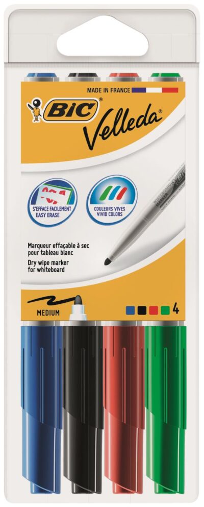 Bic Velleda 1741 Whiteboard Marker Bullet Tip 1.4mm Line Assorted Colours (Pack 4) - 9581501