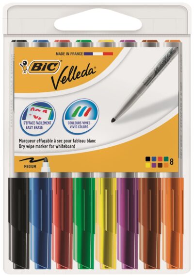 Bic Velleda 1741 Whiteboard Marker Bullet Tip 1.4mm Line Assorted Colours (Pack 8) – 9581661