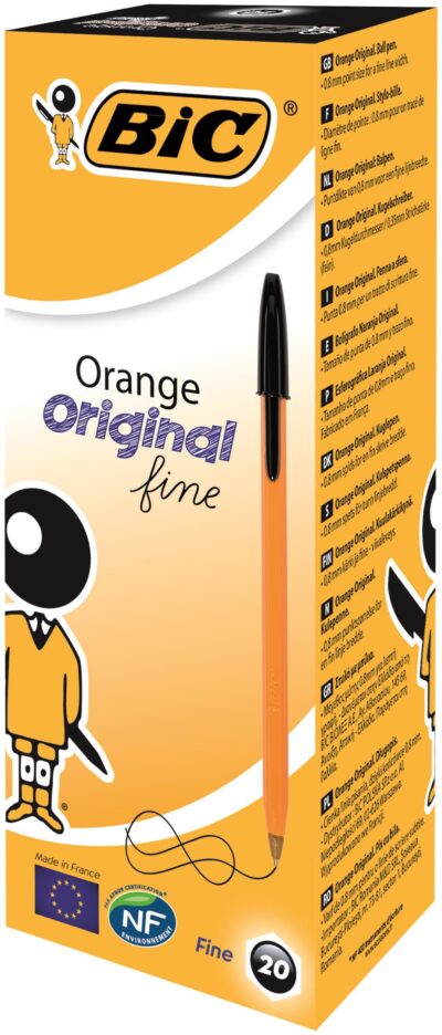 Bic Orange Ballpoint Pen 0.8mm Tip 0.30mm Line Black (Pack 20) - 1199110114
