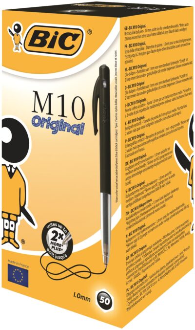 Bic M10 Clic Retractable Ballpoint Pen 1mm Tip 0.32mm Line Black (Pack 50) - 1199190125