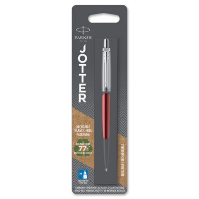 Parker Jotter Ballpoint Pen Red/Chrome Barrel Blue ink - 1953241