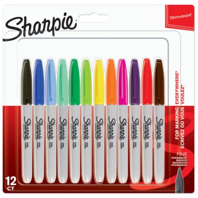 Sharpie Permanent Marker Fine Tip 0.9mm Line Assorted Colours (Pack 12) – 2065404