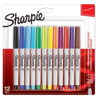 Sharpie Permanent Marker Ultra Fine Tip 0.5mm Line Assorted Colours (Pack 12) – 2065408