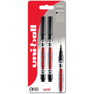 uni Super Ink Permanent Marker Bullet Tip 0.9mm Line Black Plastic Free Packaging (Pack 2) – 238212159