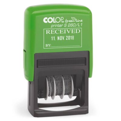 Colop Green Line S260/L1 Self Inking Word and Date Stamp RECEIVED Blue/Red Ink – 105639