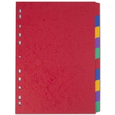 Elba Coloured Pressboard Dividers A4 Euro Punched 10 Part 400007513