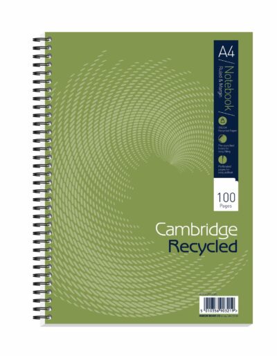 Cambridge Notebook A4 Recycled Card Cover Wirebound Ruled Margin 100 Pages (Pack 5) 400020196