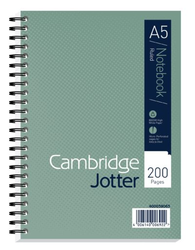 Cambridge Jotter A5 Wirebound Card Cover Notebook Ruled 200 Pages Metallic Green (Pack 3) - 400039063