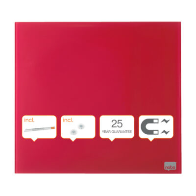 Nobo Magnetic Glass Whiteboard Tile 450x450mm Red 1903955