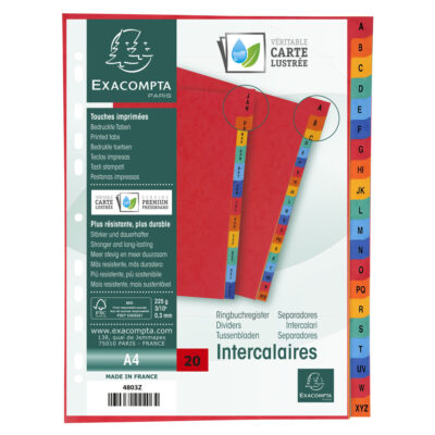 Exacompta Index A-Z A4 225gsm Pressboard Assorted Colours – 4803Z