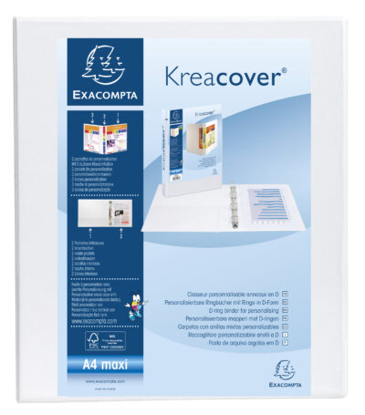 Exacompta Kreacover Presentation Ring Binder PVC 2 D-Ring A4 25mm Rings White (Pack 10) – 51826E
