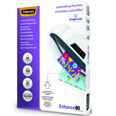 Fellowes Laminating Pouch A5 2×80 Micron Gloss (Pack 100) 5306002