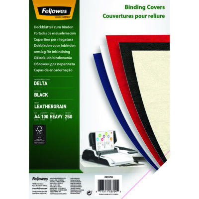 Fellowes Binding Cover Delta Leathergrain A4 250gsm Black (Pack 100) – 5370405