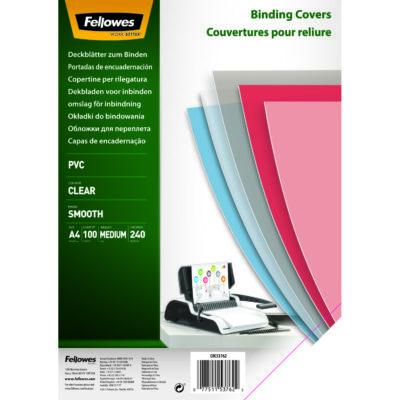 Fellowes Binding Cover PVC A4 240 Micron Clear (Pack 100) 53762