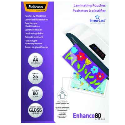 Fellowes Laminating Pouch A4 2×80 Micron Gloss (Pack 25) 5396205