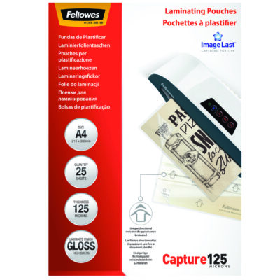 Fellowes Laminating Pouch A4 2×125 Micron Gloss (Pack 25) 5396301
