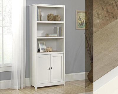 Shaker Style Bookcase with Doors White with Lintel Oak Finish – 5417593