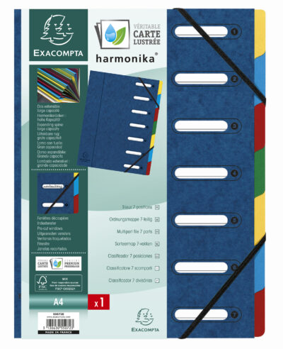 Exacompta Harmonika Multifile Manilla A4 7 Part 425gsm Blue – 55072E