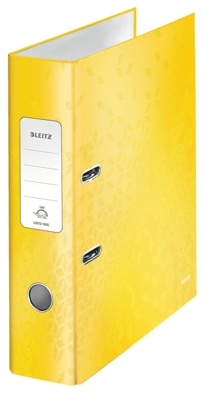 Leitz 180 WOW Lever Arch File Laminated Paper on Board A4 80mm Spine Width Yellow (Pack 10) 10050016