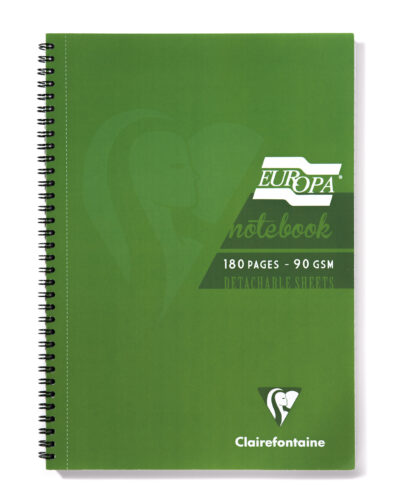 Clairefontaine Europa A4 Wirebound Card Cover Notebook Ruled 180 Pages Green (Pack 5) – 5800Z