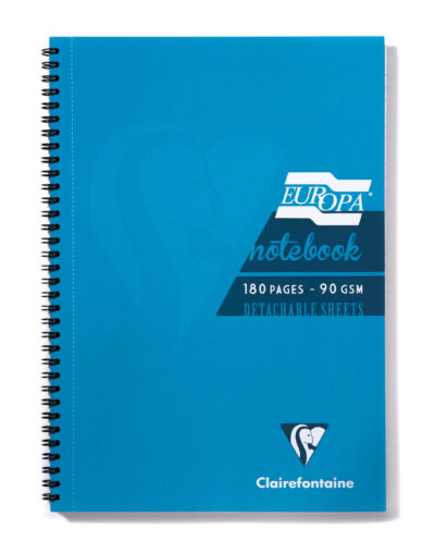 Clairefontaine Europa A4 Wirebound Card Cover Notebook Ruled 180 Pages Turquoise (Pack 5) – 5802Z