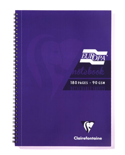 Clairefontaine Europa A4 Wirebound Card Cover Notebook Ruled 180 Pages Purple (Pack 5) – 5803Z
