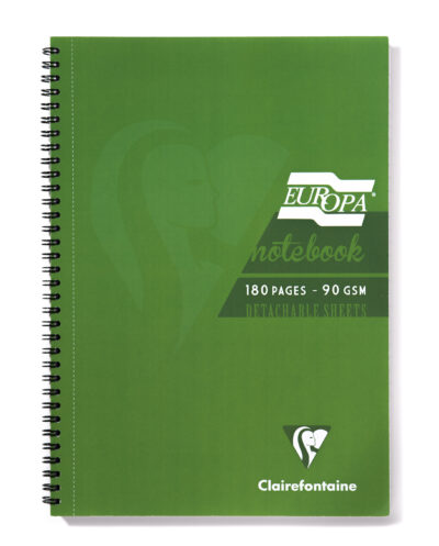 Clairefontaine Europa A5 Wirebound Card Cover Notebook Ruled 180 Pages Green (Pack 5) – 5810Z