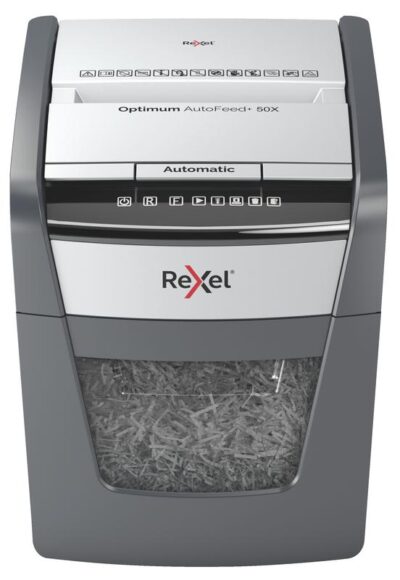 Rexel Optimum AutoFeed Plus 50X Cross Cut Shredder 20 Litre 50 Sheet Automatic/6 Sheet Manual Black 2020050X