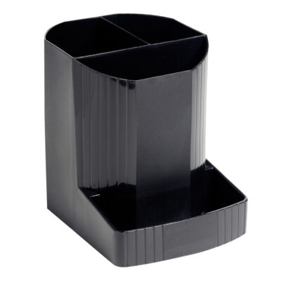 Exacompta ECOBlack Mini-Octo Recycled Pen Pot 3 Compartments Black – 675014D