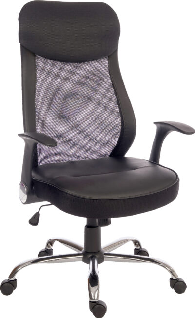Curve Mesh Back Executive Office Chair with Soft Leather Look Seat Black - 6912