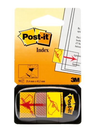 Post-it Index Flags Repositionable Sign Here 25x43mm Red Text On Yellow (Pack 50) 680-9 – 7000002258