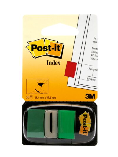Post-it Index Flags Repositionable 25x43mm 12×50 Tabs Green (Pack 600) 7000029856