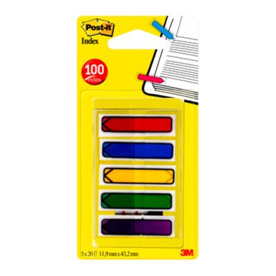 Post-it Index Arrows Repositionable 12x43mm 5×20 Tabs Assorted Colours (Pack 100) 684-ARR1 – 7000038078