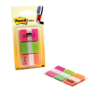 Post-it Index Flags Strong Repositionable 25x38mm 3×22 Tabs Pink Green Orange (Pack 66) 686-PGO – 7000042777