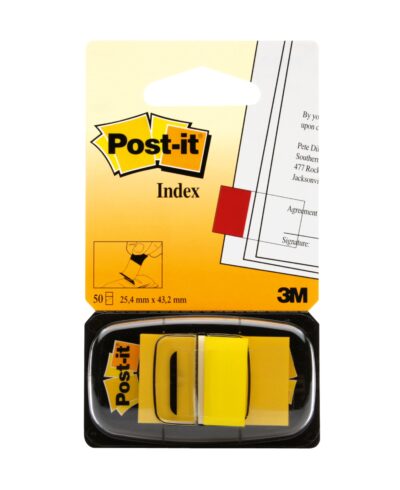 Post-it Index Flags Repositionable 25x43mm 12×50 Tabs Yellow (Pack 600) 7100102671
