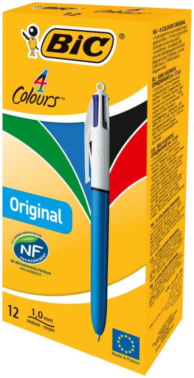 Bic 4 Colours Original Ballpoint Pen 1mm Tip 0.32mm Line Blue/White Barrel Black/Blue/Green/Red Ink (Pack 12) - 982866