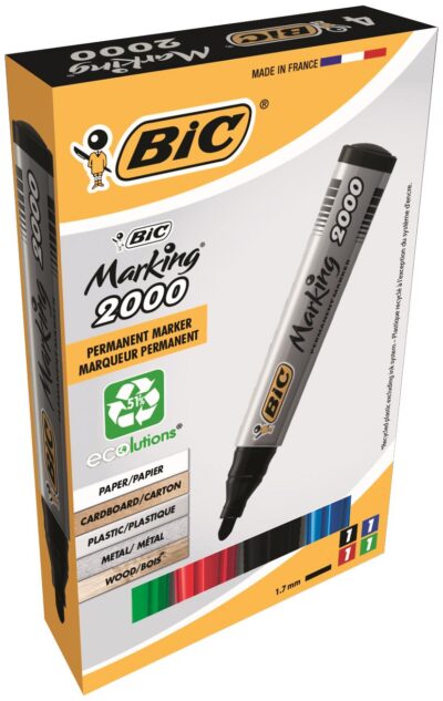 Bic Marking 2000 Permanent Marker Bullet Tip 1.7mm Line Assorted Colours (Pack 4) – 8209112