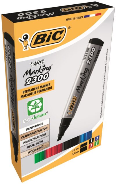 Bic Marking 2300 Permanent Marker Chisel Tip 3.7-5.5mm Line Assorted Colours (Pack 4) – 8209222