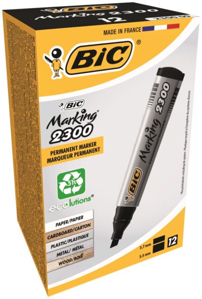 Bic Marking 2300 Permanent Marker Chisel Tip 3.7-5.5mm Line Black (Pack 12) – 8209263