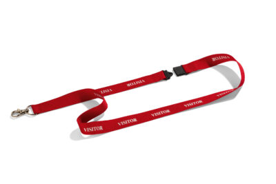 Durable Textile Lanyard with Safety Release for Name Badges Printed VISITOR Red Necklace White Text (Pack 10) 999107995 – 823803