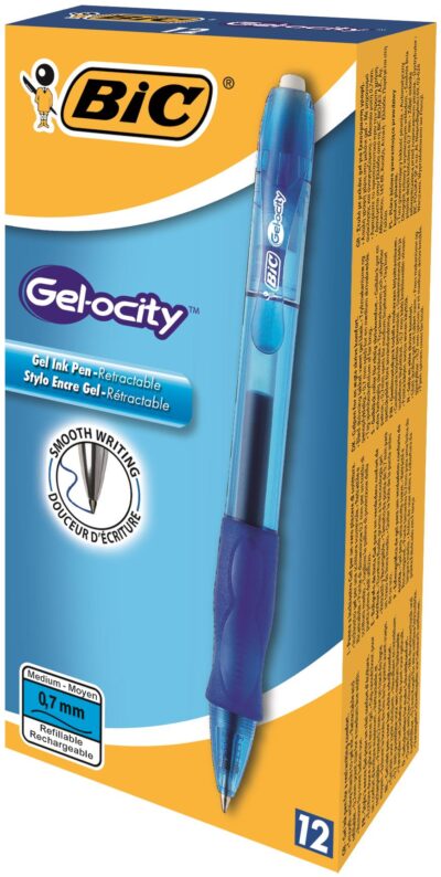 Bic Gel-ocity Grip Retractable Gel Rollerball Pen 0.7mm Tip 0.3mm Line Blue (Pack 12) - 829158