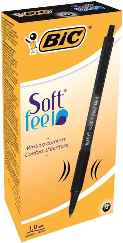 Bic SoftFeel Clic Retractable Ballpoint Pen 1mm Tip 0.32mm Line Black (Pack 12) - 8373971