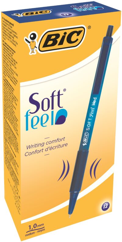 Bic SoftFeel Clic Retractable Ballpoint Pen 1mm Tip 0.32mm Line Blue (Pack 12) - 8373982