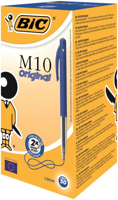 Bic M10 Clic Retractable Ballpoint Pen 1mm Tip 0.32mm Line Blue (Pack 50) - 1199190121