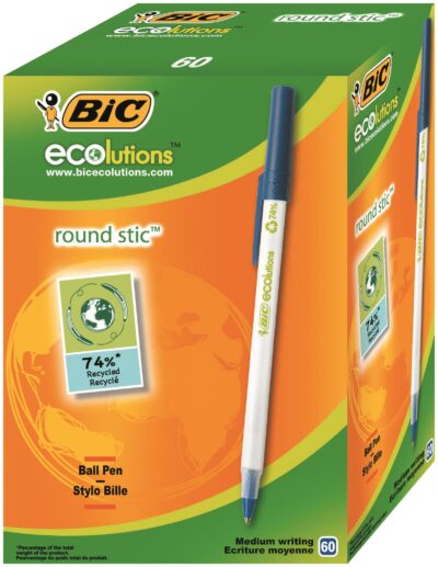 Bic Ecolutions Round Stic Ballpoint Pen Recycled 1mm Tip 0.32mm Line Blue (Pack 60) - 8932402